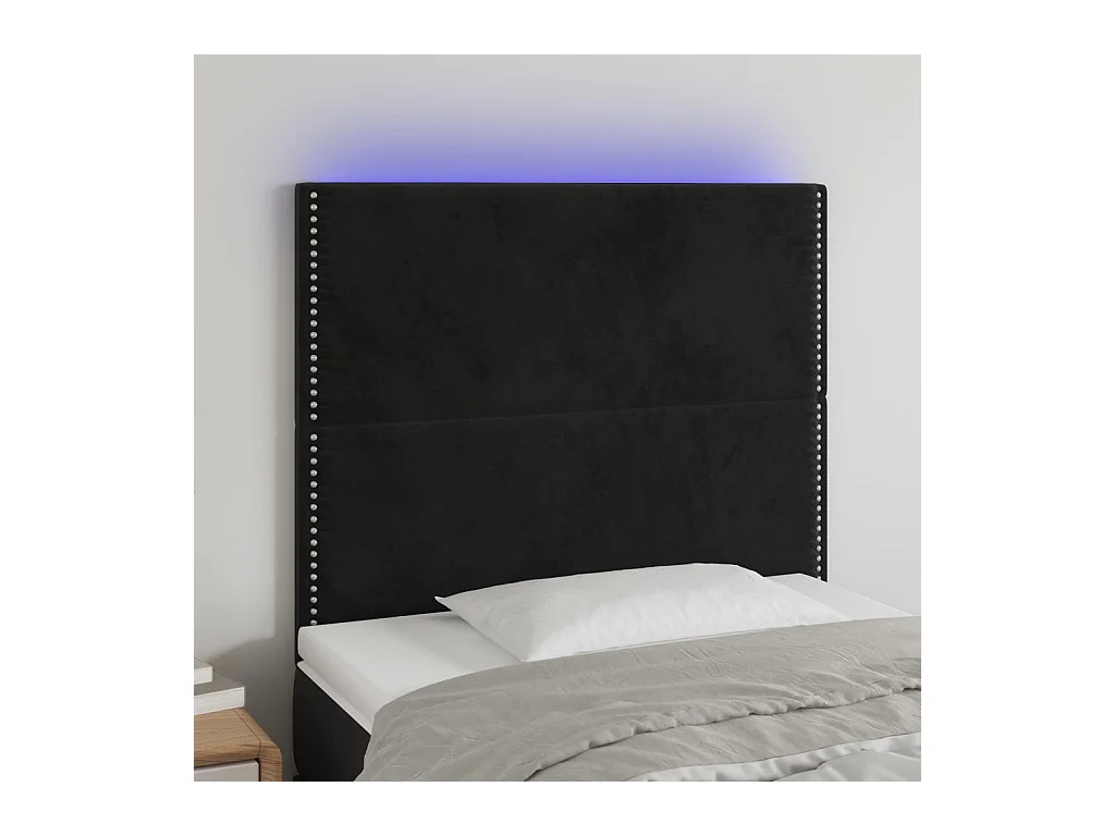 Cabecero | Cabezal de Cama | Mueble cabecero con luces LED terciopelo negro 100x5x118/128 cm