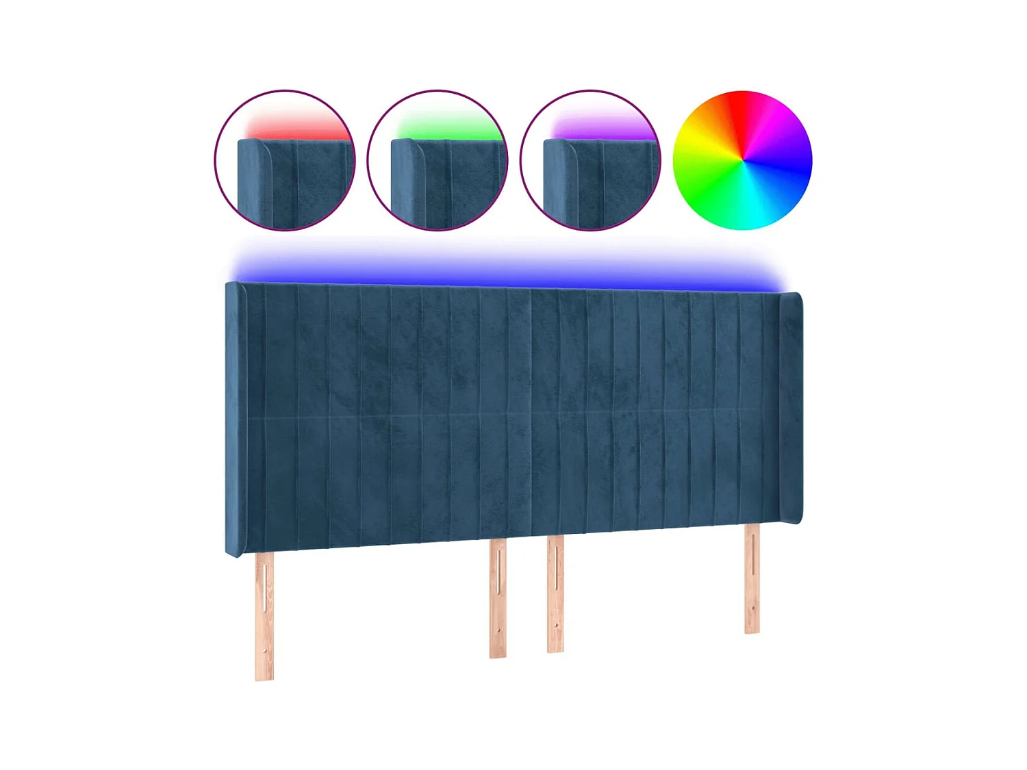 Cabecero | Cabezal de Cama | Mueble cabecero con LED de terciopelo azul oscuro 203x16x118/128 cm