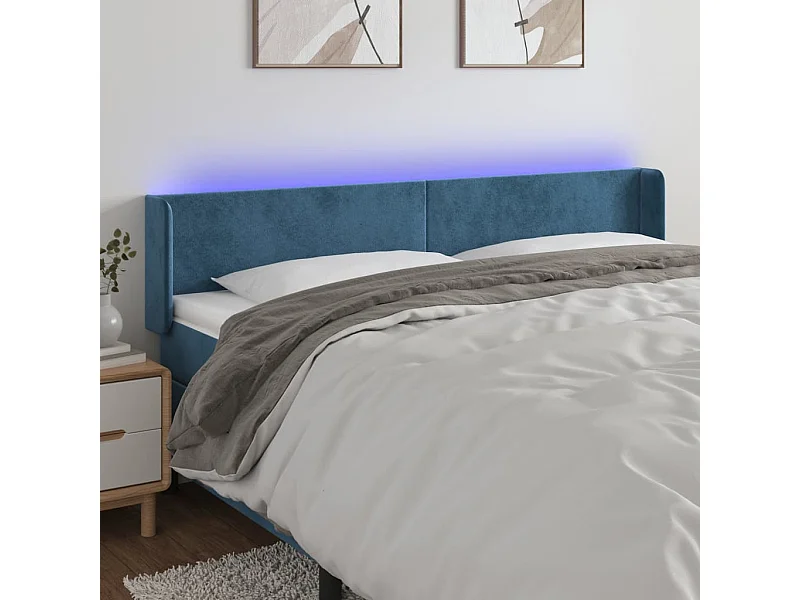 Cabecero | Cabezal de Cama | Mueble cabecero con LED de terciopelo azul oscuro 203x16x78/88 cm