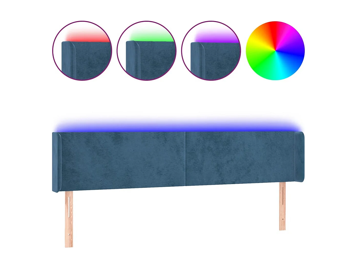 Hoofdbord | Hoofdeinde LED 203x16x78/88 cm fluweel donkerblauw
