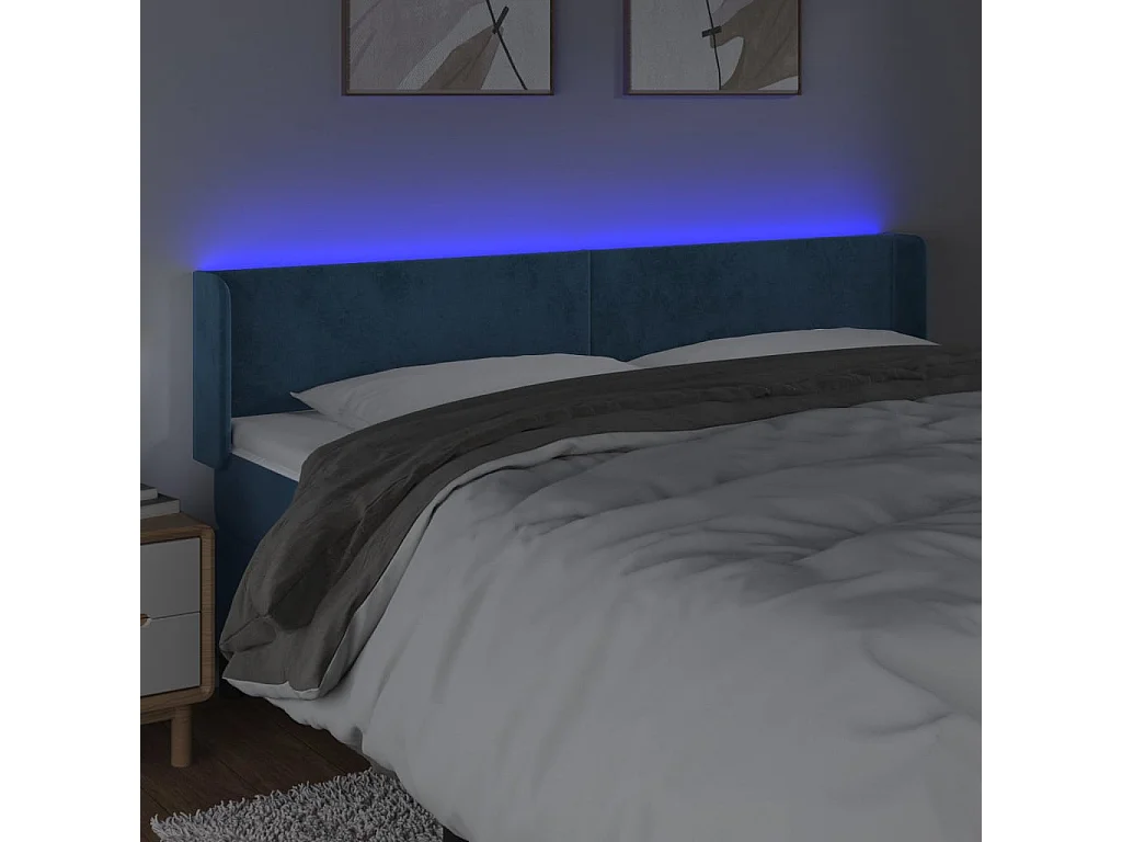 Hoofdbord | Hoofdeinde LED 203x16x78/88 cm fluweel donkerblauw