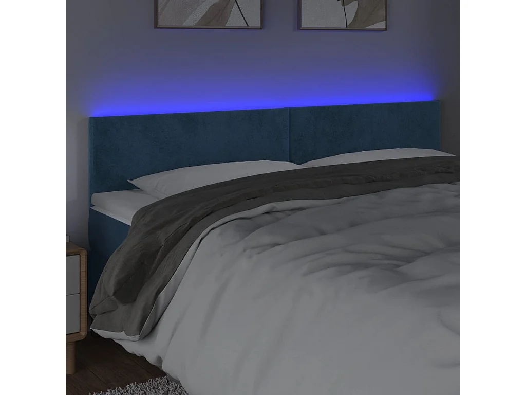 Cabecero | Cabezal de Cama | Mueble cabecero con LED de terciopelo azul oscuro 180x5x78/88 cm