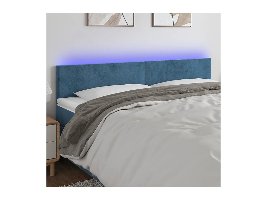 Tête de Lit | Panneau de tête pour lit Moderne à LED Bleu foncé 180x5x78/88 cm Velours