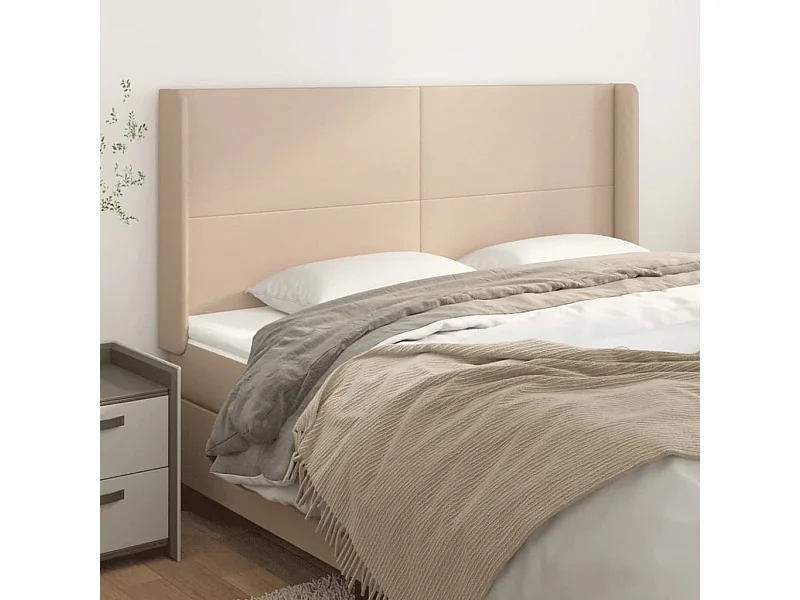 Cabecero | Cabezal de Cama | Mueble cabecero con orejas cuero sintético capuchino 163x16x118/128 cm