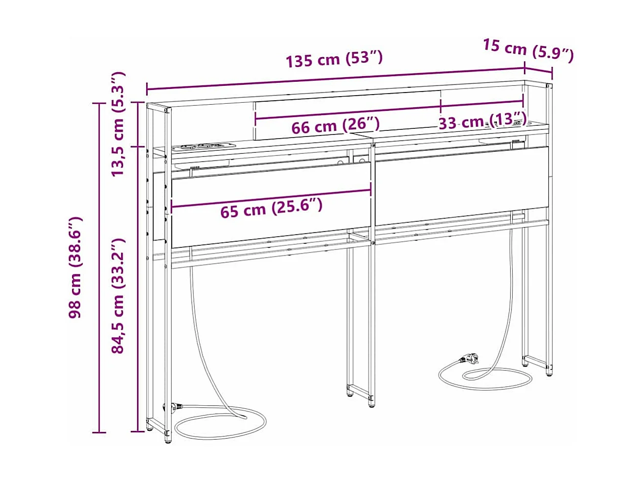 Tête de Lit de rangement | Panneau de tête pour lit Chêne noir 135 cm Bois d'ingénierie