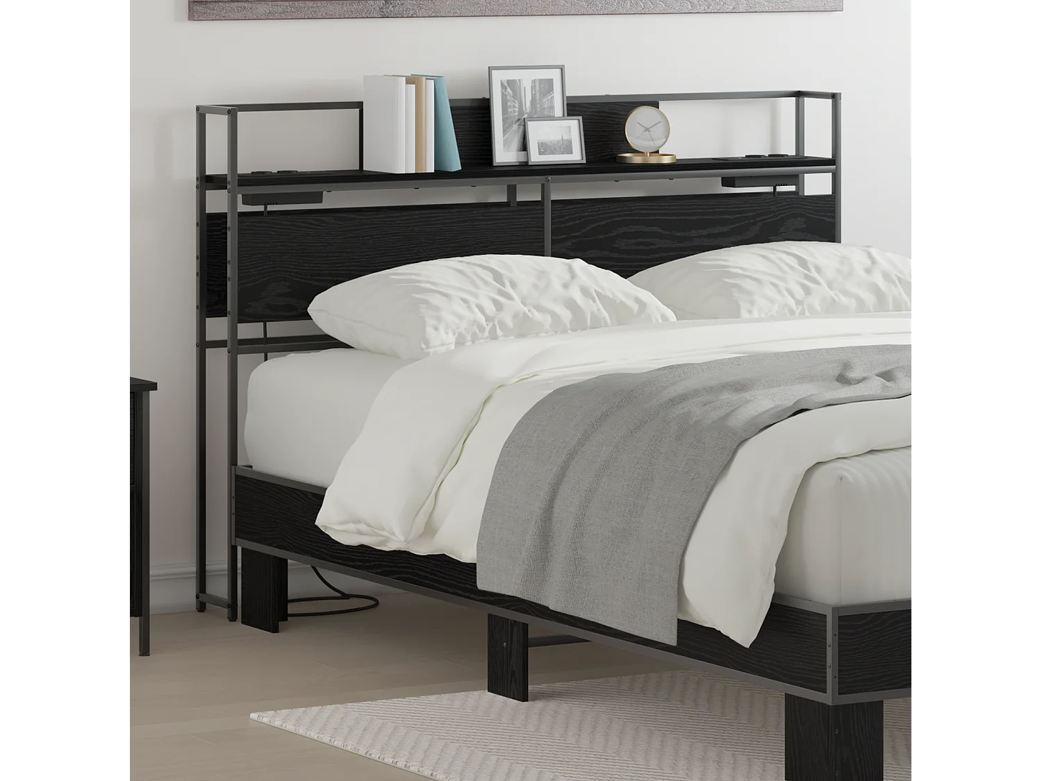 Tête de Lit de rangement | Panneau de tête pour lit Chêne noir 135 cm Bois d'ingénierie