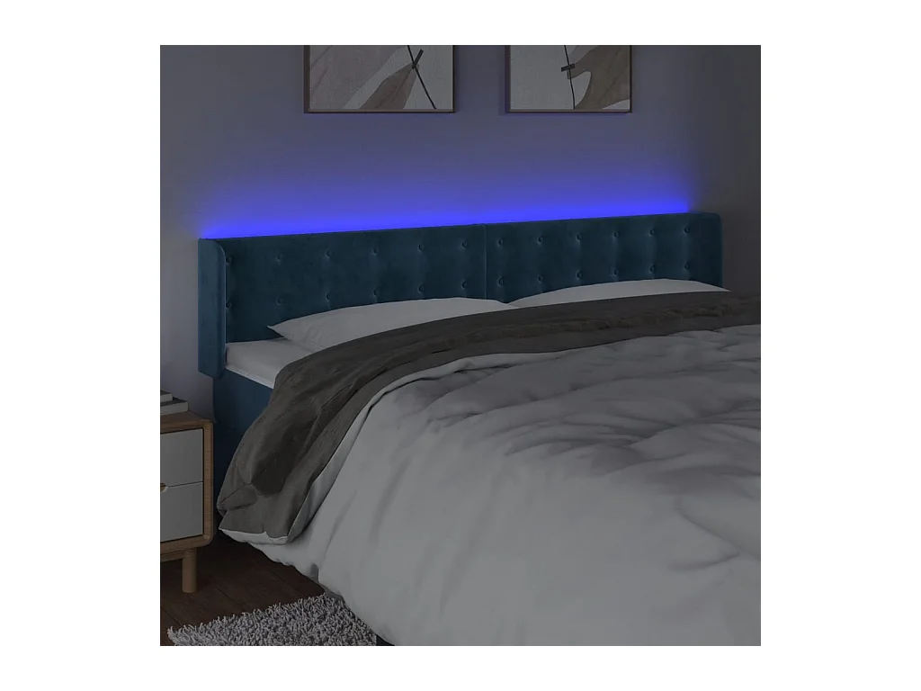 Tête de Lit | Panneau de tête pour lit Moderne à LED Bleu foncé 163x16x78/88 cm Velours