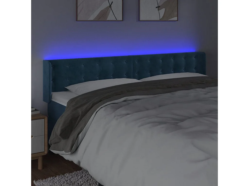 Tête de Lit | Panneau de tête pour lit Moderne à LED Bleu foncé 163x16x78/88 cm Velours