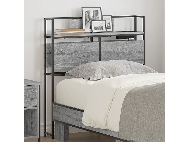 Mueble cabecero con almacenamiento | Cabecera de almacenamiento con estante Gris sonoma 90 cm