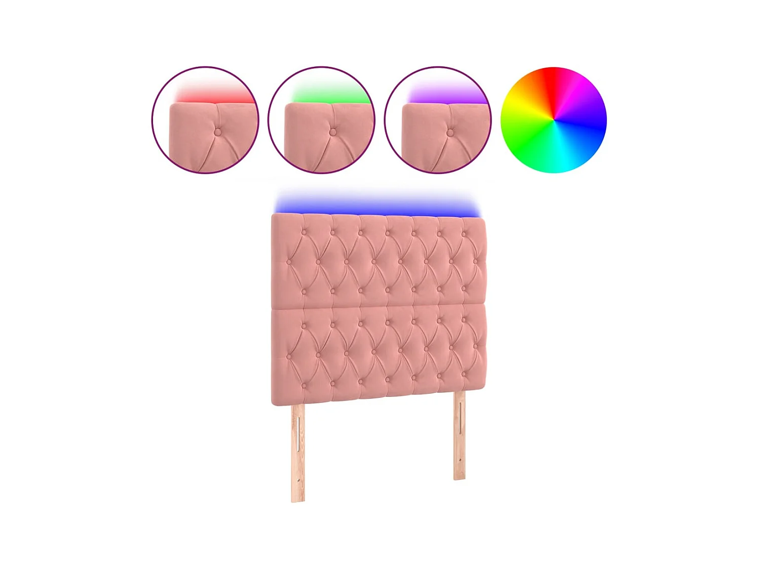 Tête de Lit | Panneau de tête pour lit Moderne à LED Rose 100x7x118/128 cm Velours