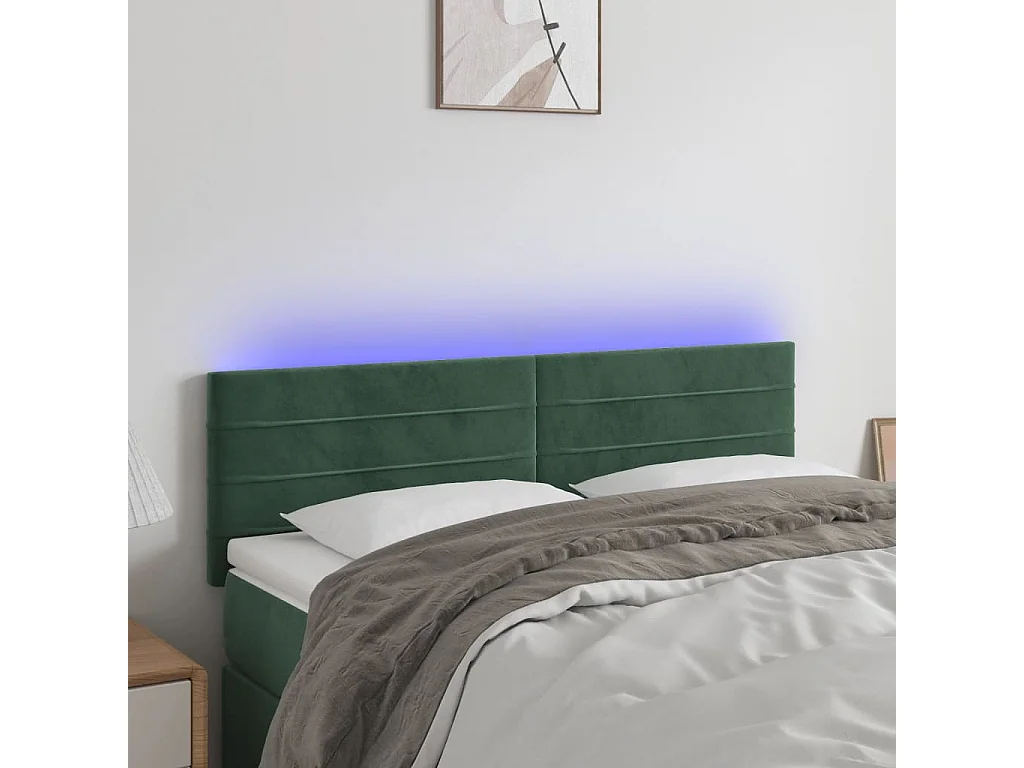 Hoofdbord | Hoofdeinde LED 144x5x78/88 cm fluweel donkergroen