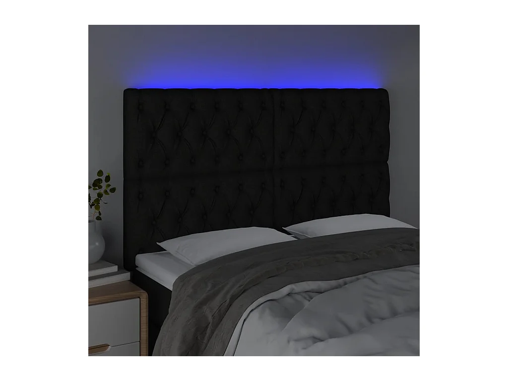 Cabecero | Cabezal de Cama | Mueble cabecero con luces LED tela negro 160x7x118/128 cm