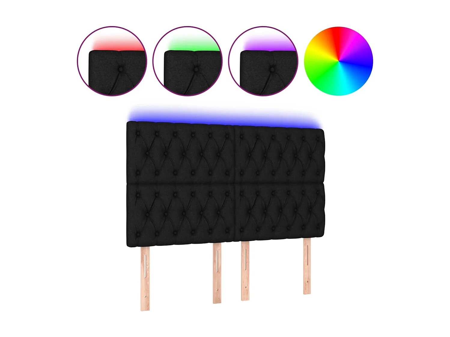 Cabecero | Cabezal de Cama | Mueble cabecero con luces LED tela negro 160x7x118/128 cm