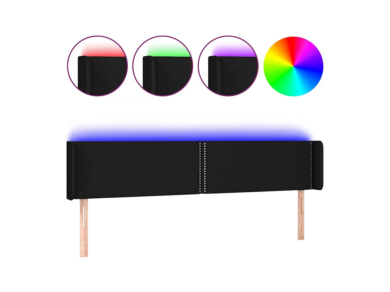 Mueble cabecero | Cabezal de cama | Cabecero con LED de tela negro 163x16x78/88 cm