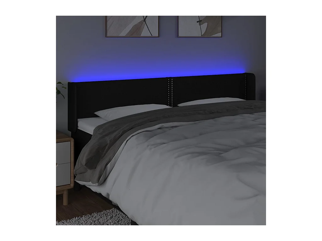 Mueble cabecero | Cabezal de cama | Cabecero con LED de tela negro 163x16x78/88 cm
