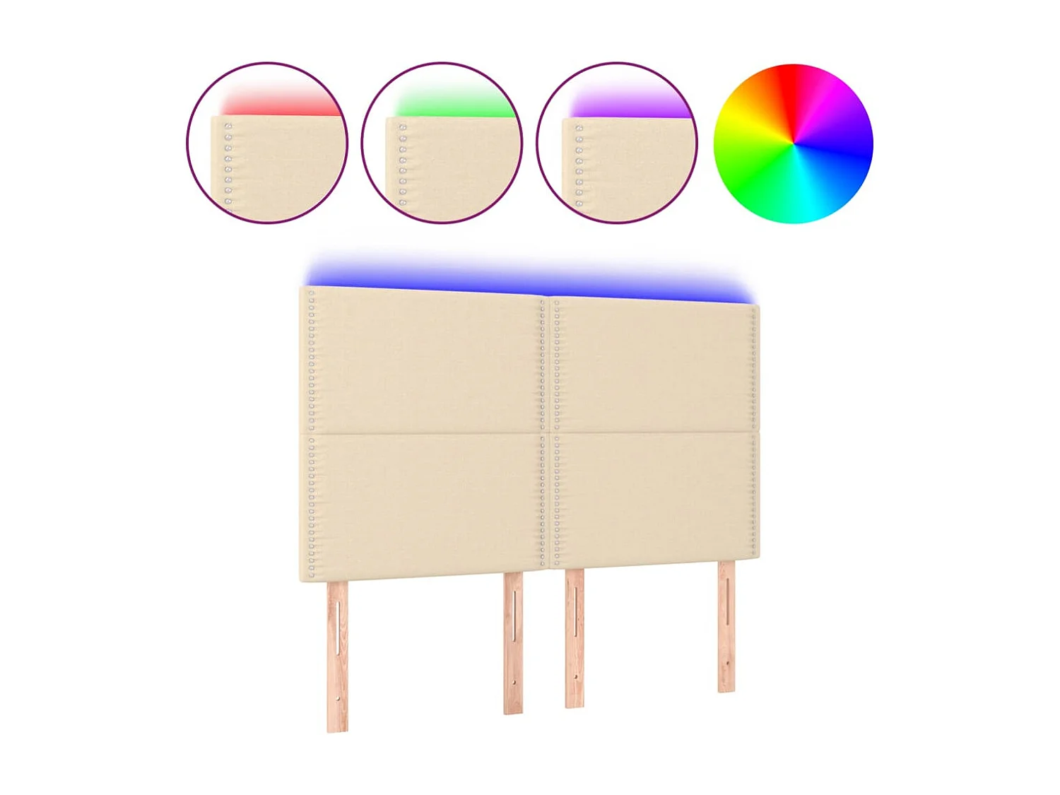 Cabecero | Cabezal de Cama | Mueble cabecero con luces LED tela crema 144x5x118/128 cm