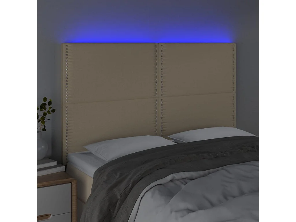 Cabecero | Cabezal de Cama | Mueble cabecero con luces LED tela crema 144x5x118/128 cm