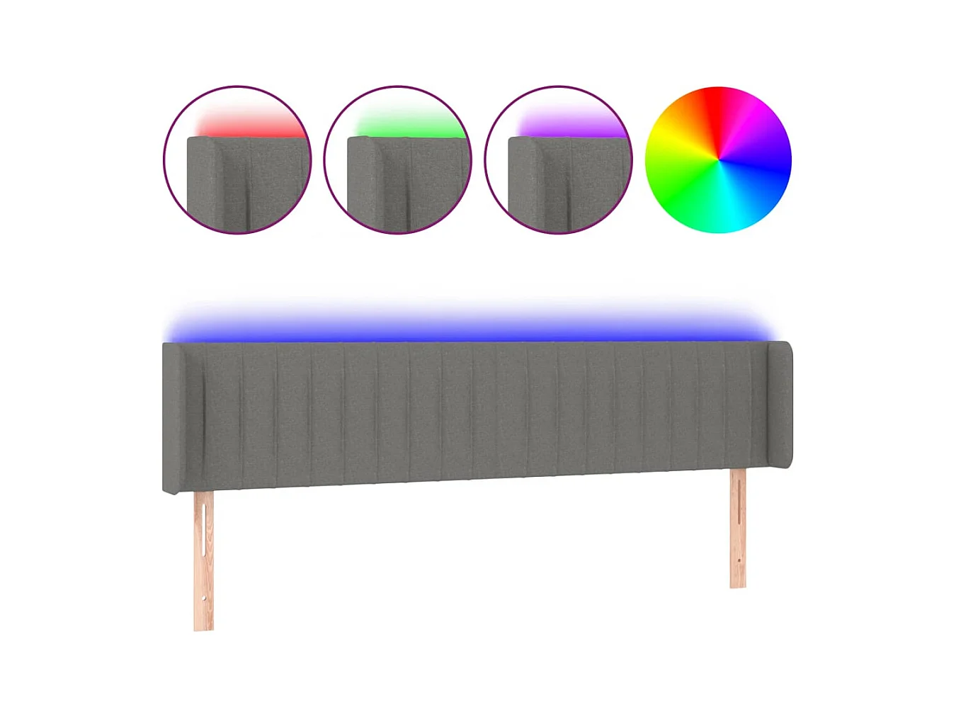 Mueble cabecero | Cabezal de cama | Cabecero con LED de tela gris oscuro 183x16x78/88 cm