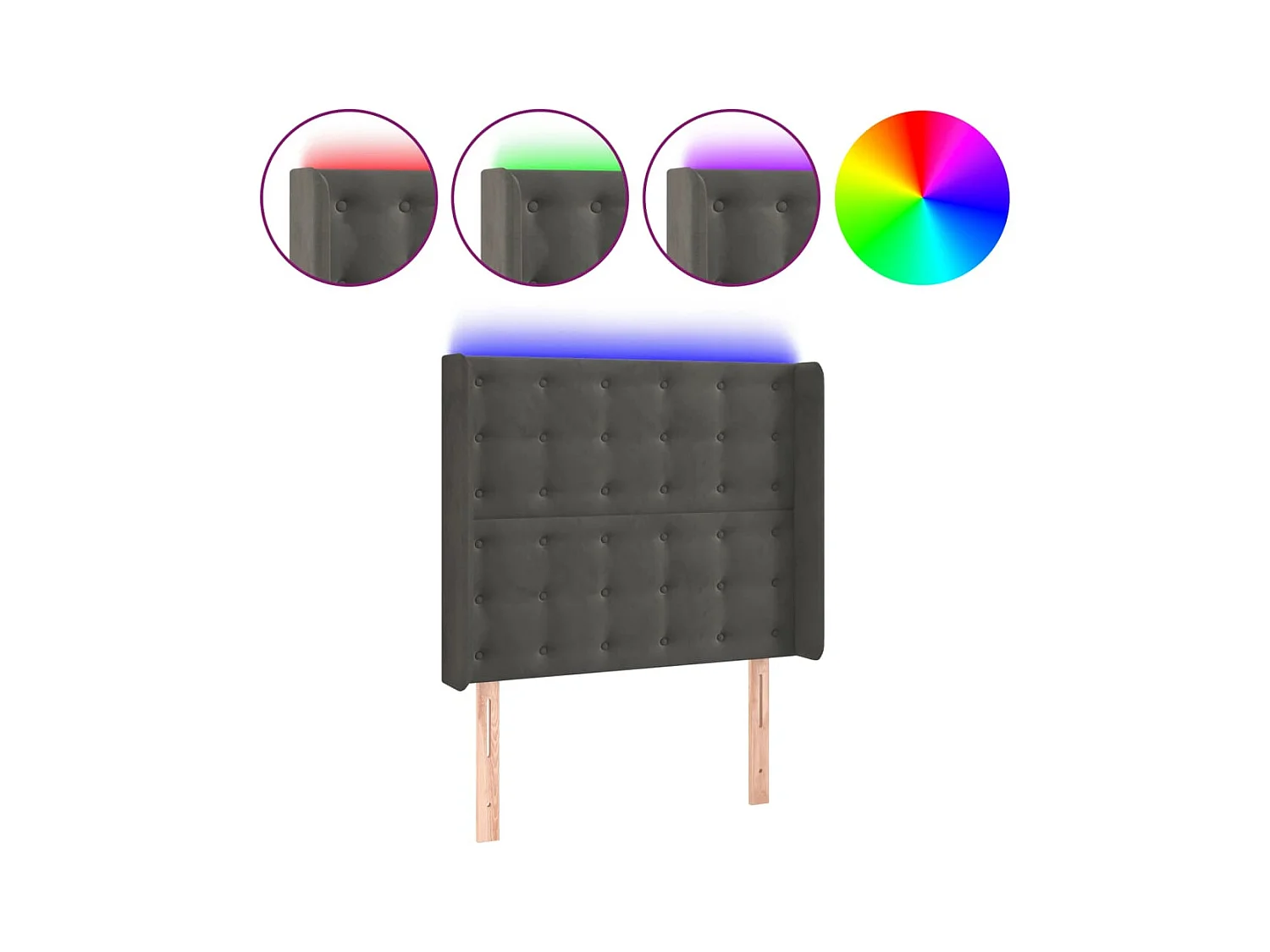 Cabecero | Cabezal de Cama | Mueble cabecero con LED de terciopelo gris oscuro 93x16x118/128 cm