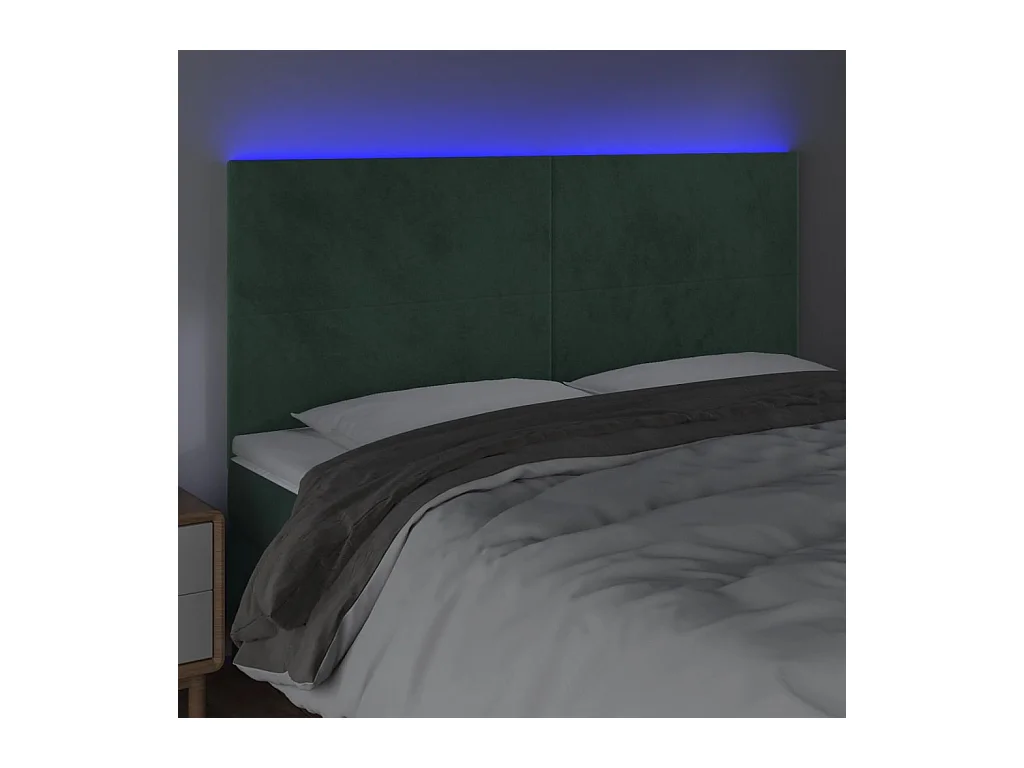 Cabecero | Cabezal de Cama | Mueble cabecero con luces LED terciopelo verde oscuro 200x5x118/128 cm