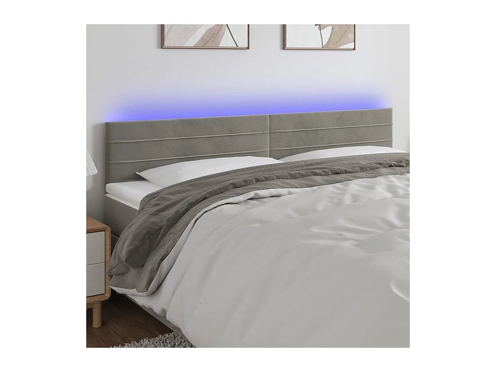 Cabecero | Cabezal de Cama | Mueble cabecero con LED de terciopelo gris claro 180x5x78/88 cm
