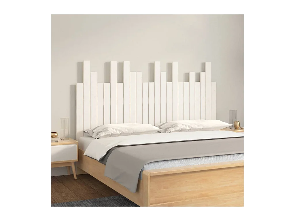 Cabecero de Cama | Cabezal de cama | Mueble de cabecero pared madera maciza pino blanco 146,5x3x80 cm