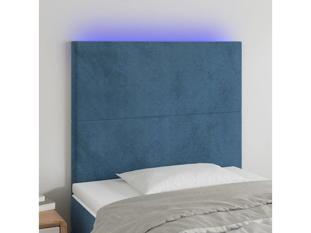 Tête de Lit | Panneau de tête pour lit Moderne à LED Bleu foncé 90x5x118/128 cm Velours