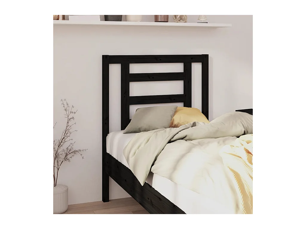 Cabecero de Cama | Cabezal de cama | Mueble de cabecero madera maciza de pino negro 81x4x100 cm