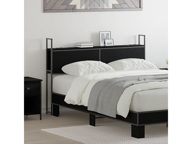 Mueble cabecero | Cabezal de cama | Cabecero de Almacenamiento con Estación de Carga Roble negro