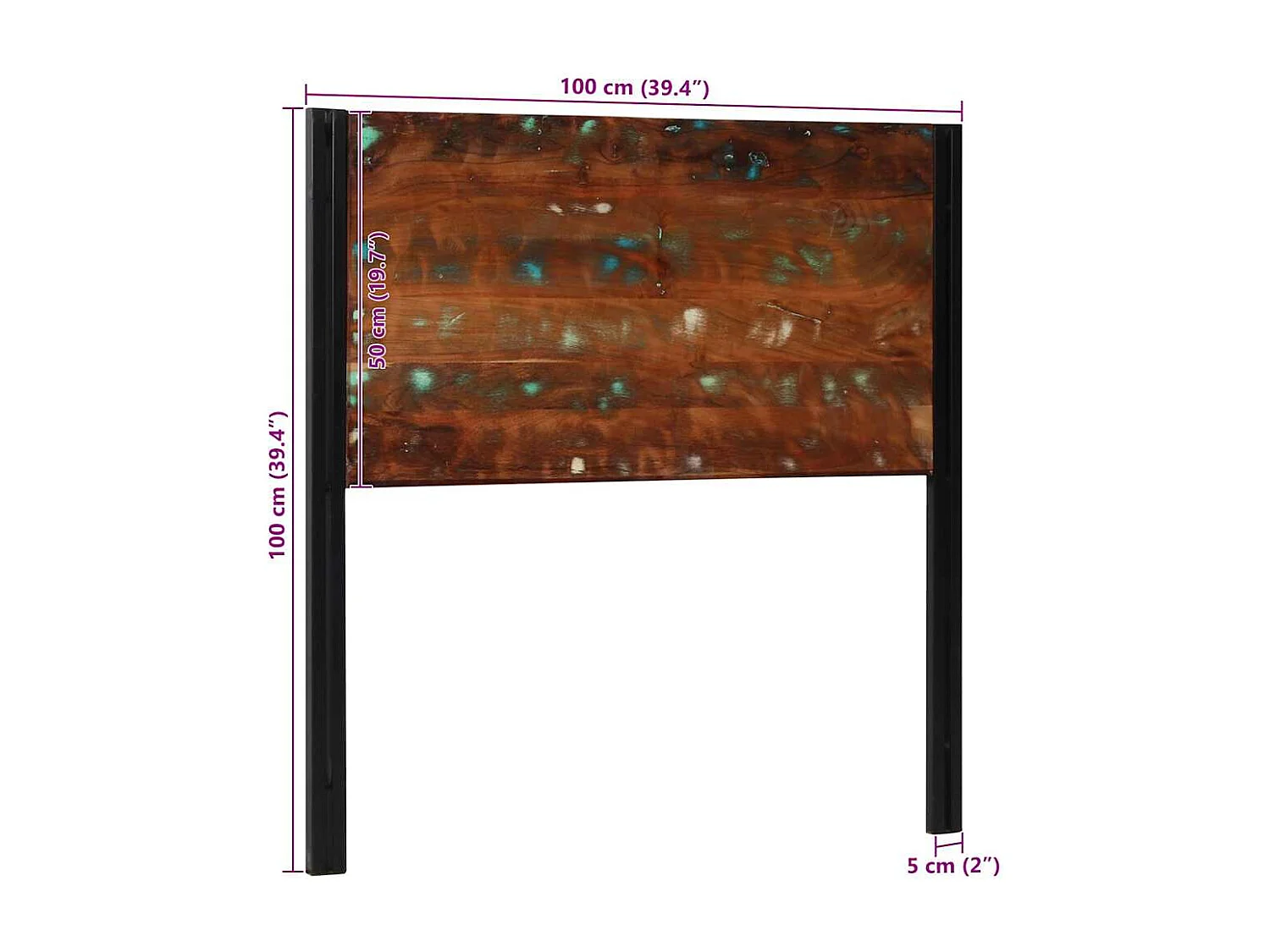 Mueble cabecero | Cabecero | Cabezal de cama 100 cm Madera Maciza Reciclada y Hierro