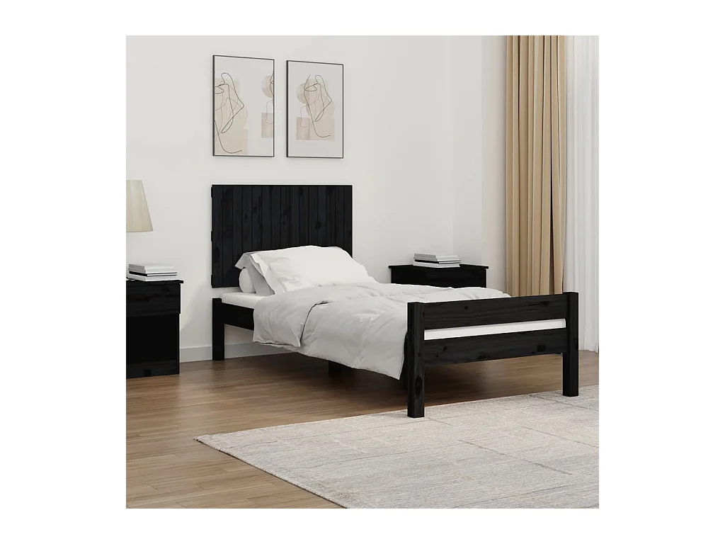 Cabecero de Cama | Cabezal de cama | Mueble de cabecero de pared madera maciza pino negro 95,5x3x60 cm