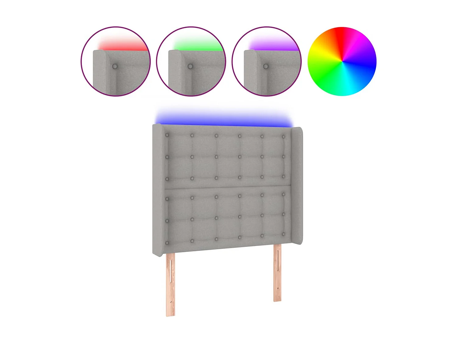 Tête de Lit | Panneau de tête pour lit Moderne à LED Gris clair 83x16x118/128 cm Tissu