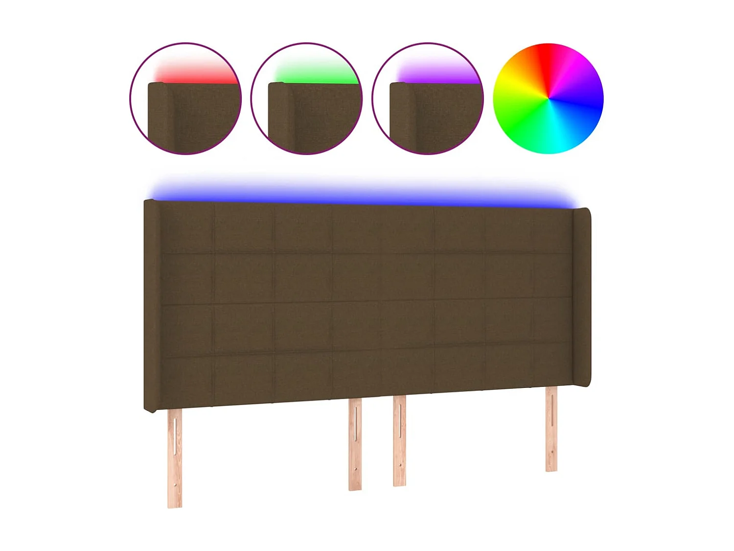 Hoofdbord | Hoofdeinde LED 203x16x118/128 cm stof donkerbruin