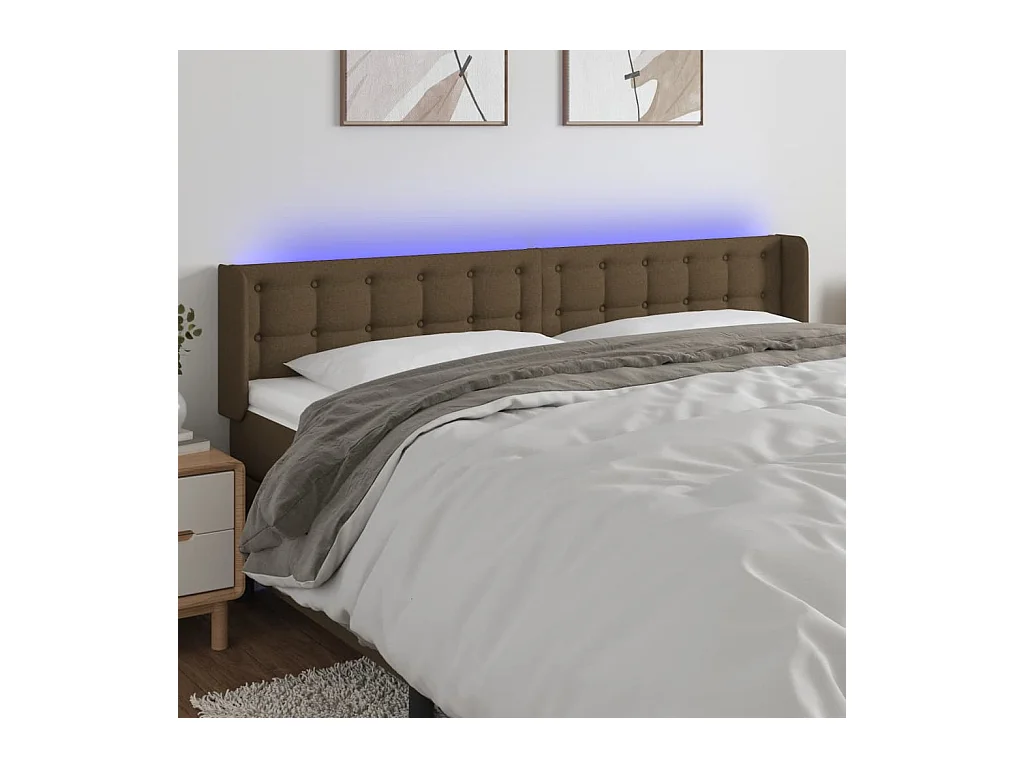Tête de Lit | Panneau de tête pour lit Moderne à LED Marron foncé 163x16x78/88 cm Tissu
