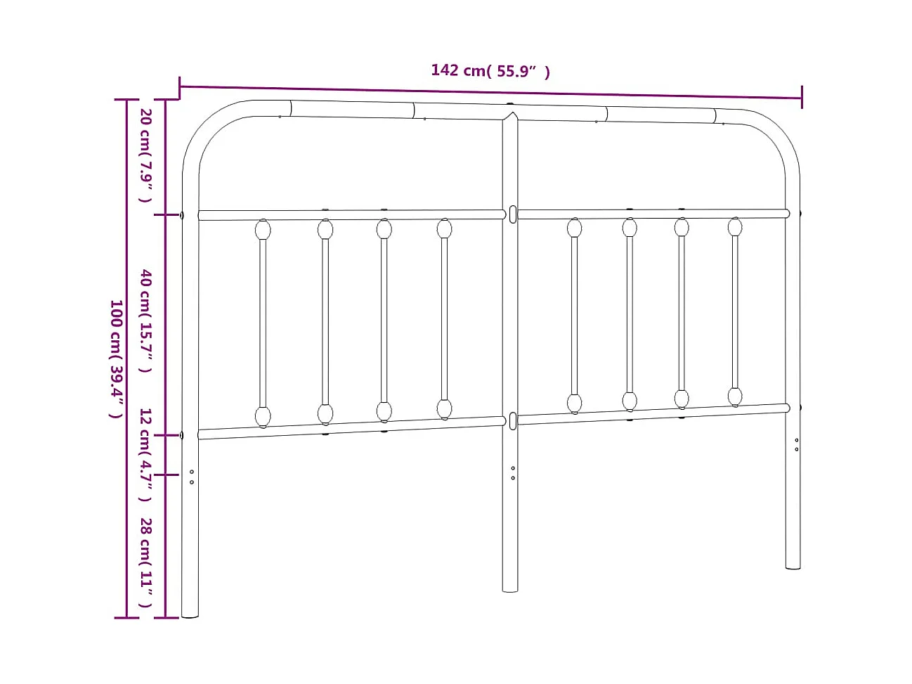Mueble cabecero | Cabezal de cama | Cabecero de metal blanco 135 cm