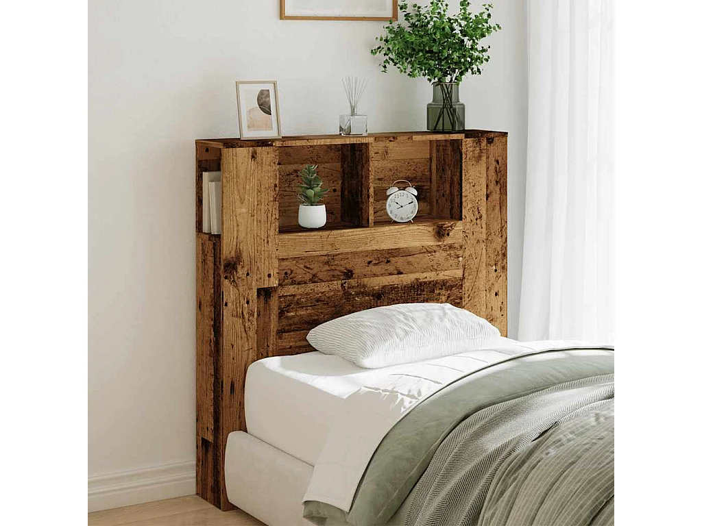 Tête de Lit avec rangement | Armoire de tête de lit vieux bois 100x18,5x102,5 cm