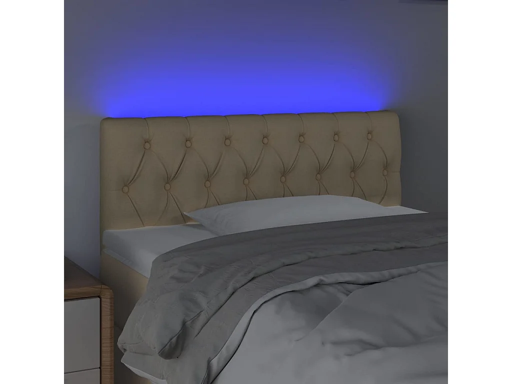 Mueble cabecero | Cabezal de cama | Cabecero con LED de tela color crema 100x7x78/88 cm
