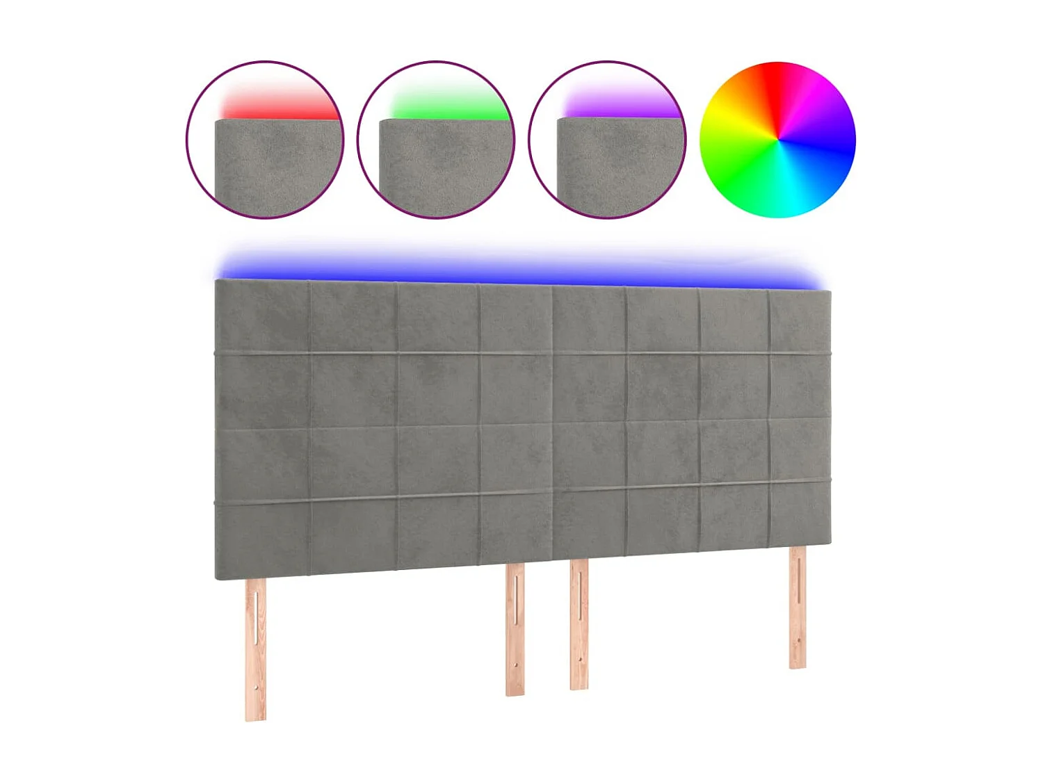 Hoofdbord | Hoofdeinde LED 180x5x118/128 cm fluweel lichtgrijs