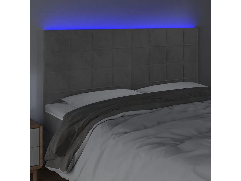 Hoofdbord | Hoofdeinde LED 180x5x118/128 cm fluweel lichtgrijs