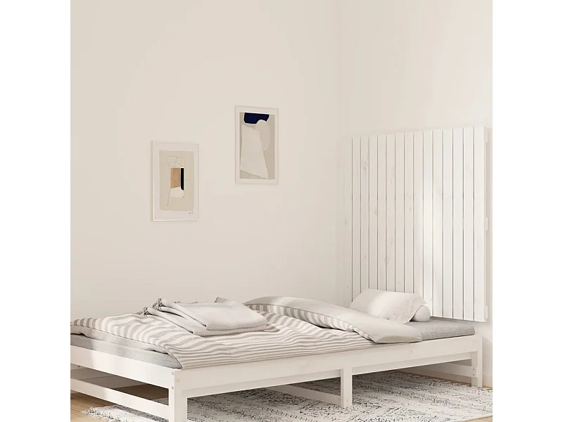 Cabecero de Cama | Cabezal de cama | Mueble de cabecero pared madera maciza pino blanco 95,5x3x90 cm