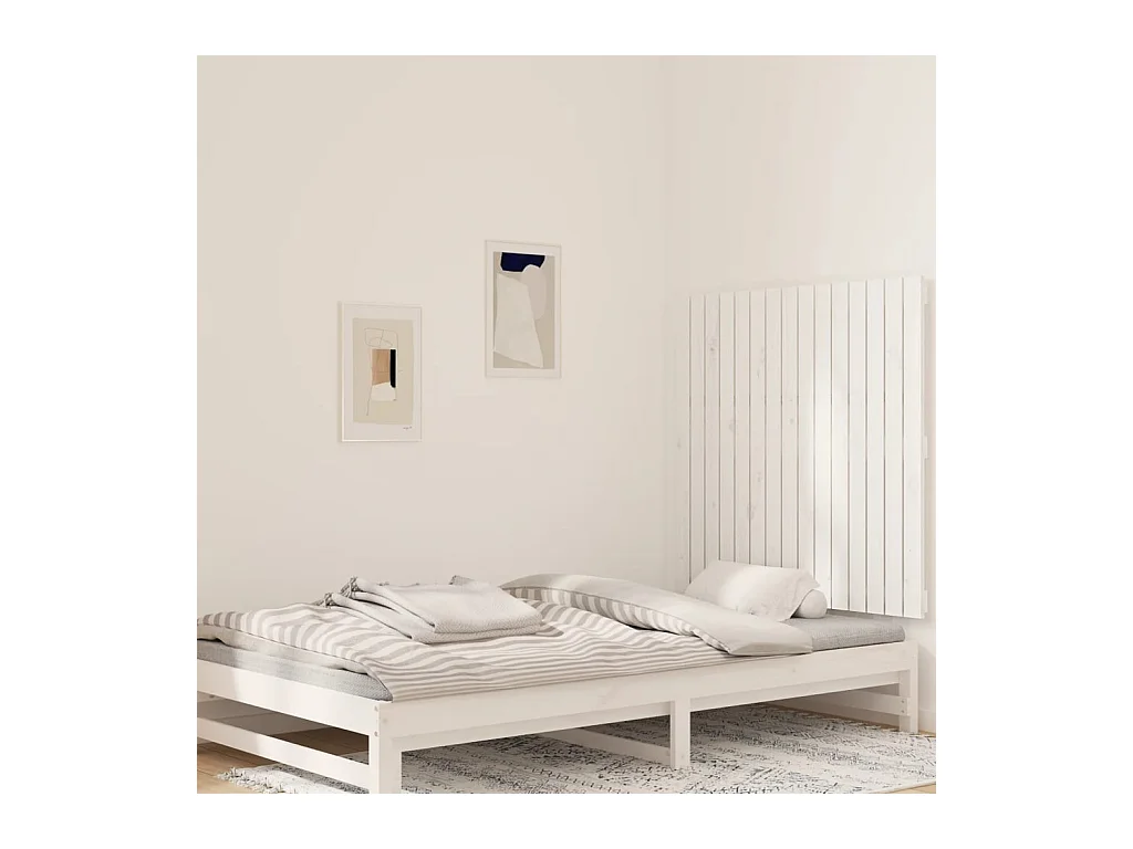 Cabecero de Cama | Cabezal de cama | Mueble de cabecero pared madera maciza pino blanco 95,5x3x90 cm