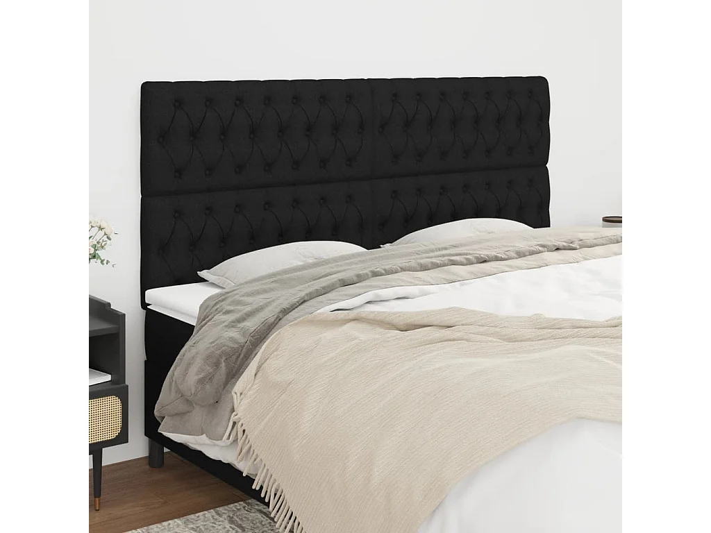 Cabeceros | Cabezal de cama | Mueble de cabecero 4 unidades de tela negro 100x7x78/88 cm