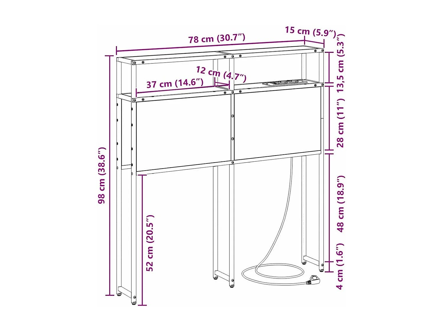Mueble cabecero con almacenamiento | Cabecera de almacenamiento con estante Roble ahumado 75 cm