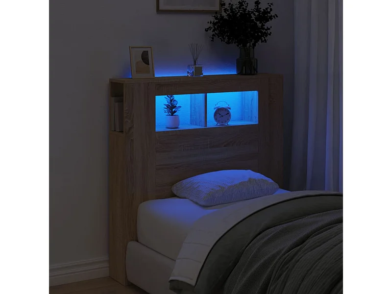 Tête de Lit | Panneau de tête pour lit Moderne à LED chêne sonoma 100x18,5x103,5cm bois ingénierie