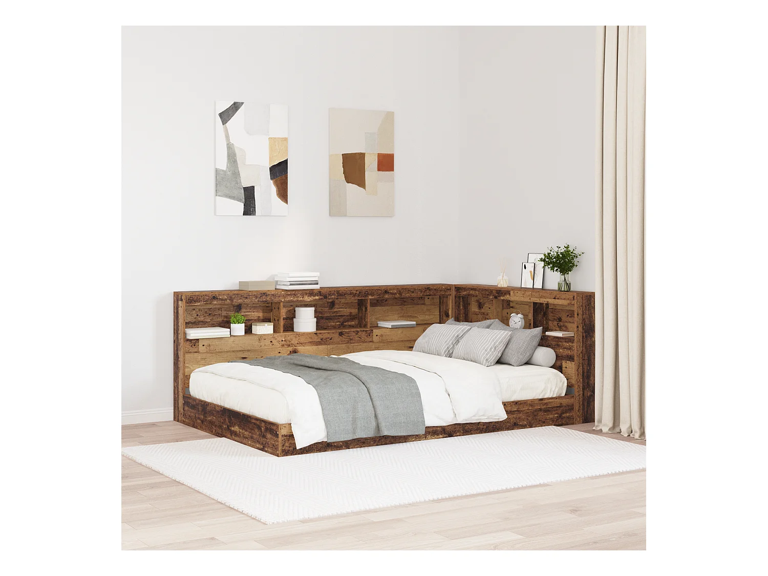 Mueble cabecero con almacenamiento | Cabecera de almacenamiento con estante Madera vieja 120 cm