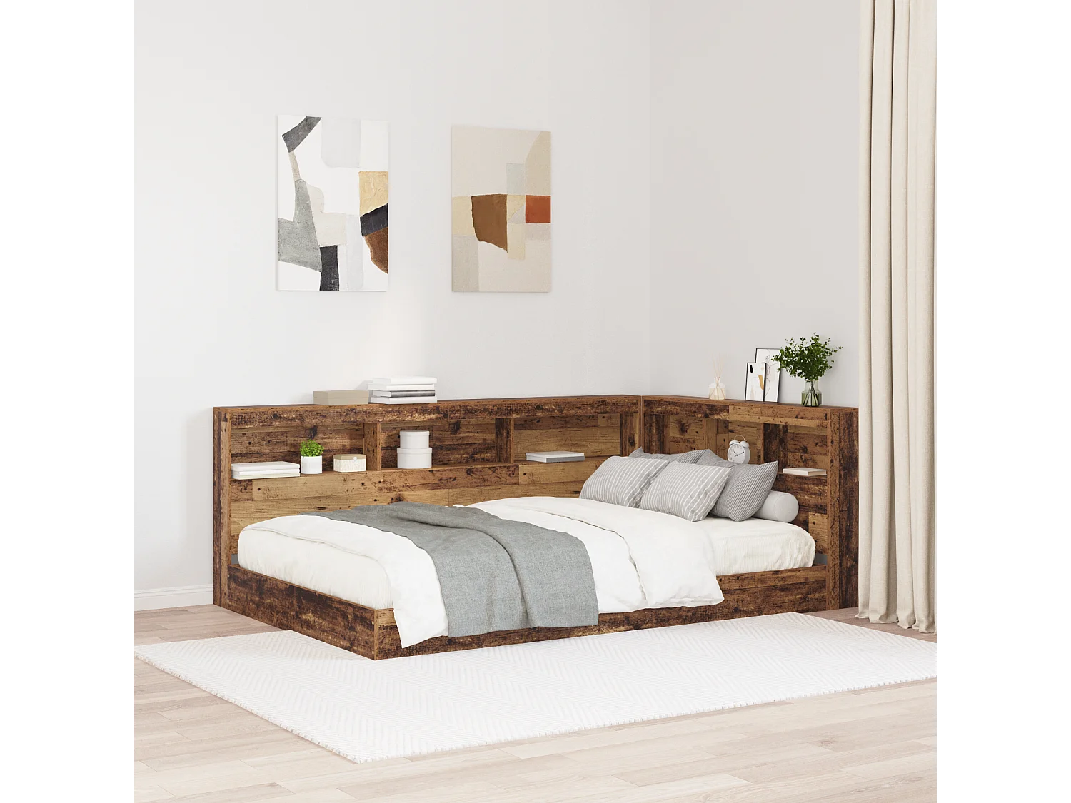 Tête de Lit de rangement | Panneau de tête pour lit Bois ancien 120 cm Bois d'ingénierie