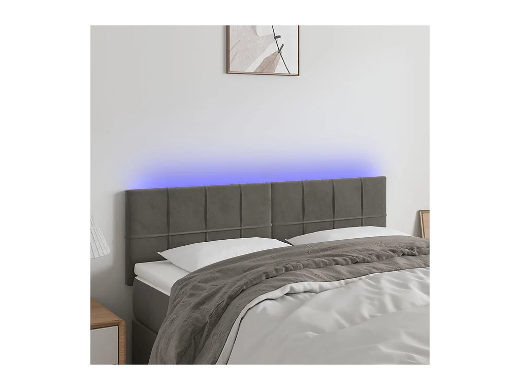 Cabecero | Cabezal de Cama | Mueble cabecero con LED de terciopelo gris oscuro 144x5x78/88 cm