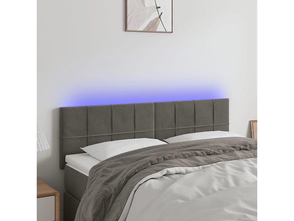 Tête de Lit | Panneau de tête pour lit Moderne à LED Gris foncé 144x5x78/88 cm Velours