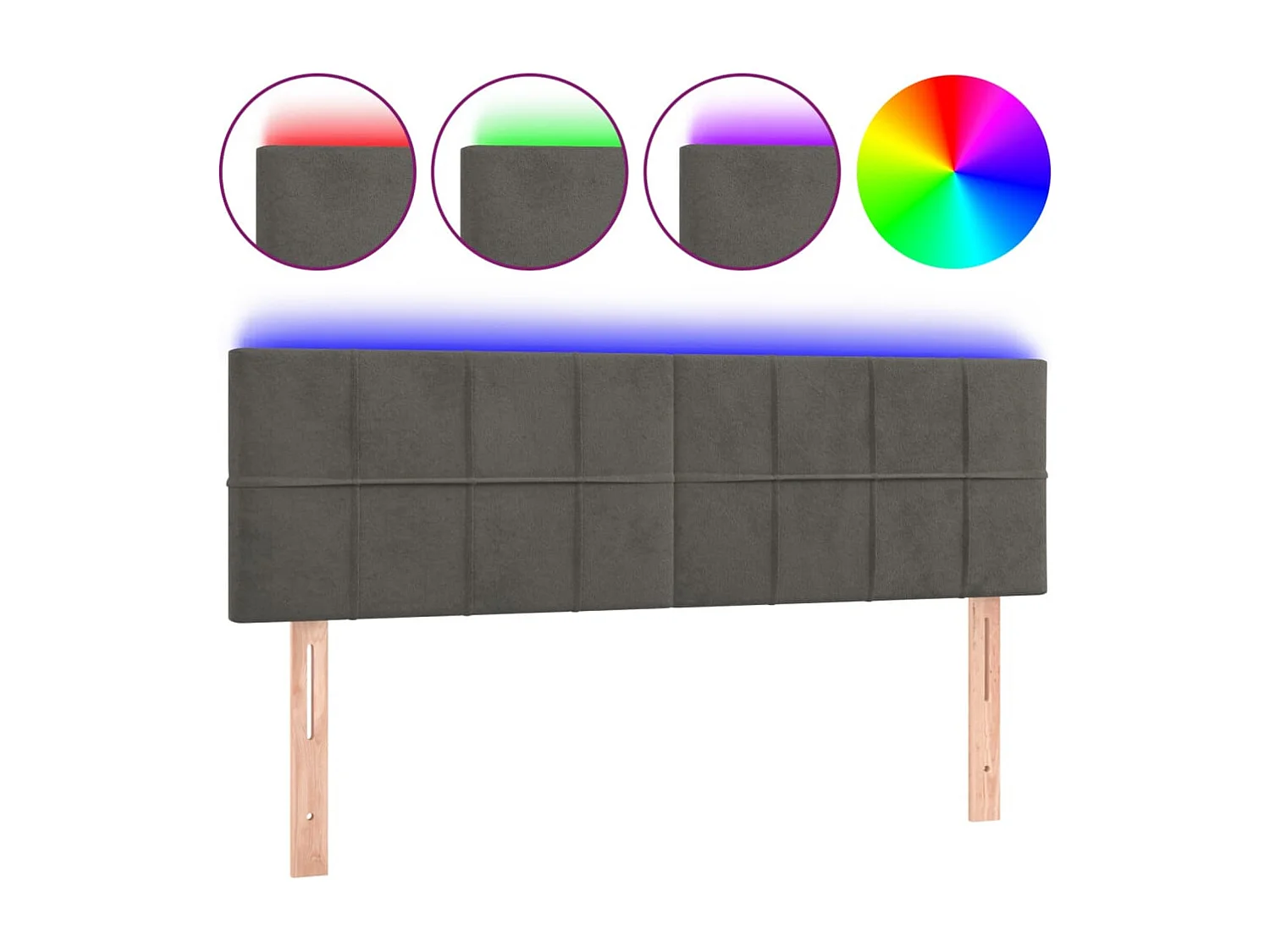 Tête de Lit | Panneau de tête pour lit Moderne à LED Gris foncé 144x5x78/88 cm Velours