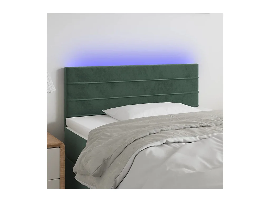 Tête de Lit | Panneau de tête pour lit Moderne à LED Vert foncé 90x5x78/88 cm Velours
